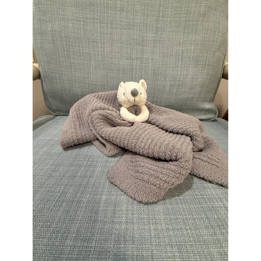 Barefoot Dreams CozyChic Bear Baby Security Blanket Lovey Gray Cream Snuggle